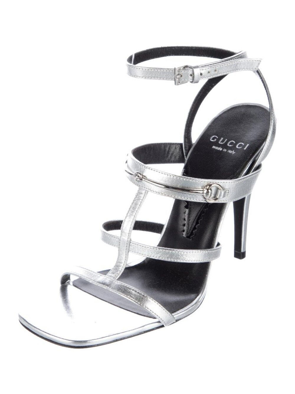 AUTHENTIC GUCCI Silver Horse bit Shoes sz 6 Excellent Condition